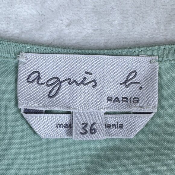 Vintage Agnès b. Paris Mint Green Button Front Belted Dress Sz 36/S Cottagecore - Picture 7 of 10